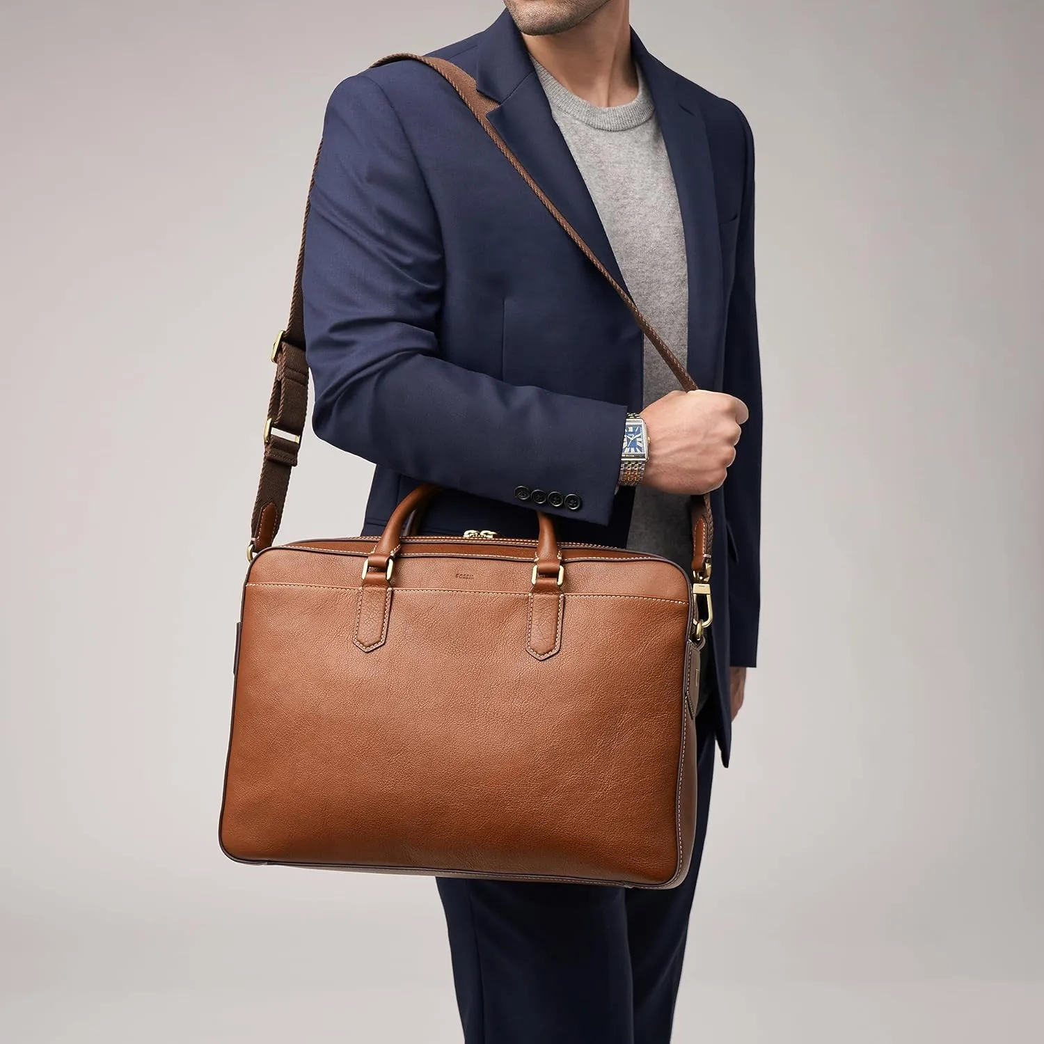 Fossil Men's Asher Leather Messenger Laptop Bag