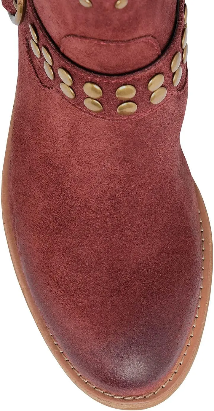 FOWT Women V Cut Cowgirl Ankle Boots Metal Rivet Studded Short Booties Slide Zipper Low Block Striped Heel Boots Metal Buckle Casual Fashion Work Shoes Size 4-16 US