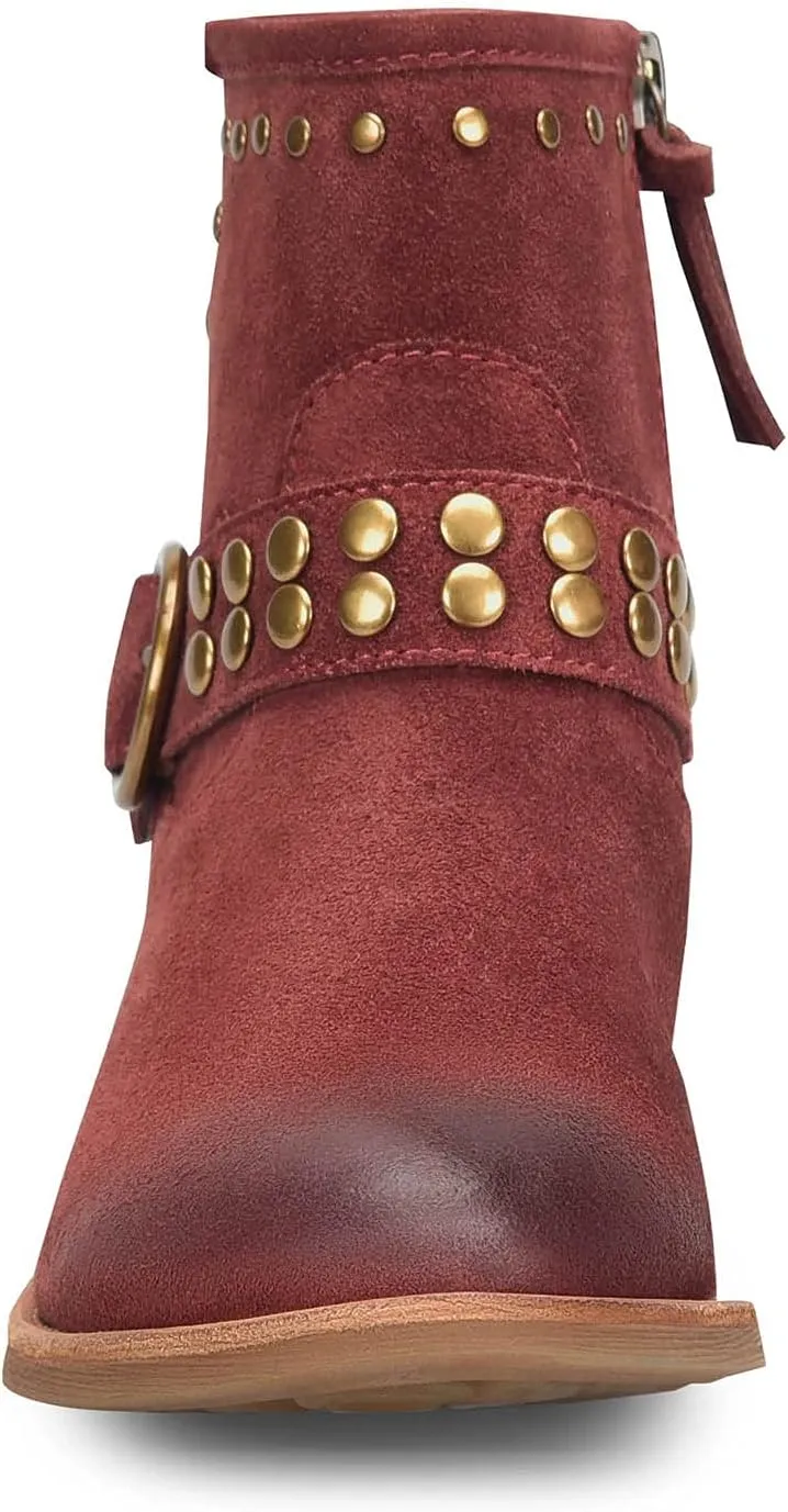 FOWT Women V Cut Cowgirl Ankle Boots Metal Rivet Studded Short Booties Slide Zipper Low Block Striped Heel Boots Metal Buckle Casual Fashion Work Shoes Size 4-16 US