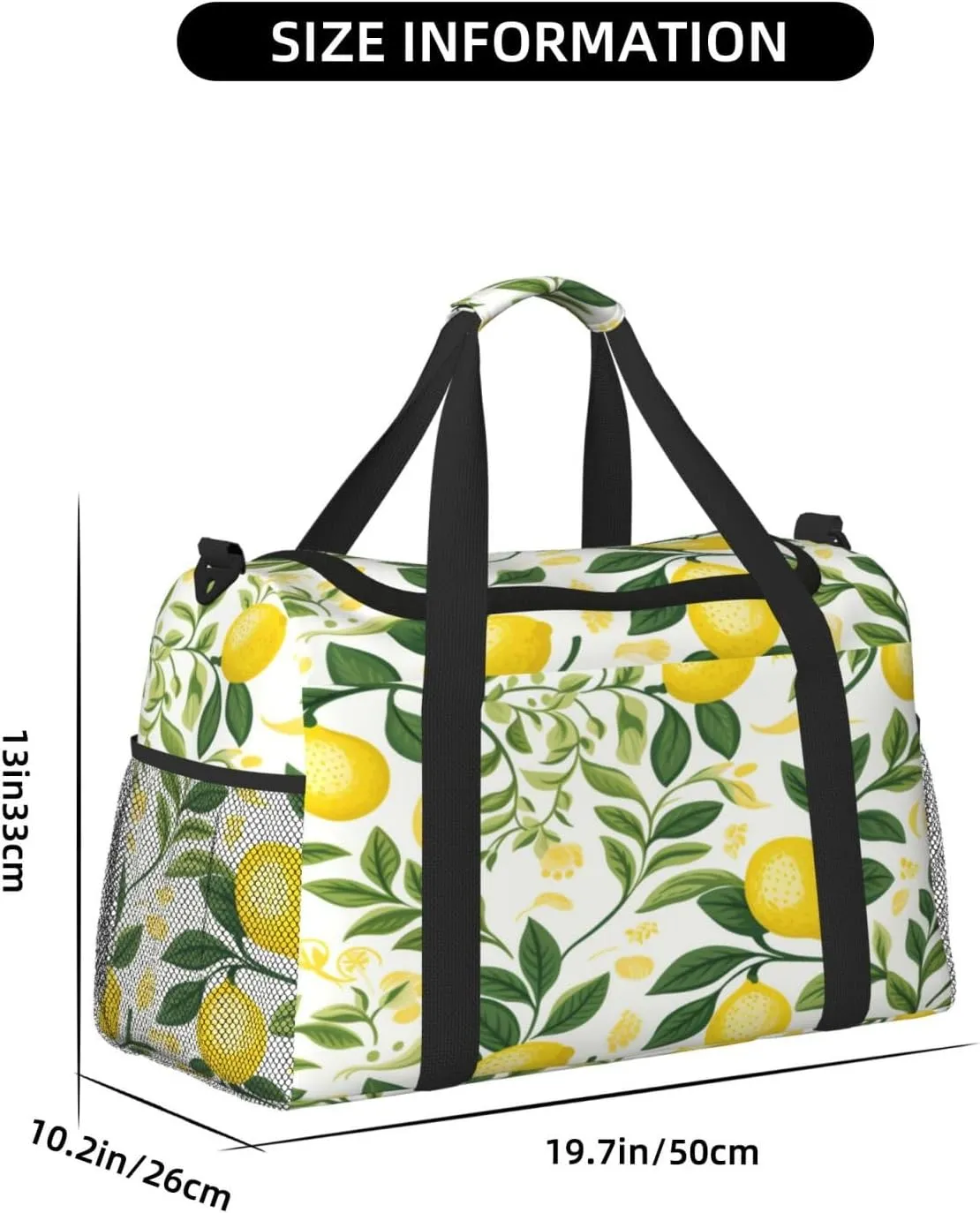 Fruits Lemon Leaves Travel Duffel Bag with Strap Multi Pockets Sports Bag Handbag Large Shoulder Bag for Gym Weekend Fitness Camping