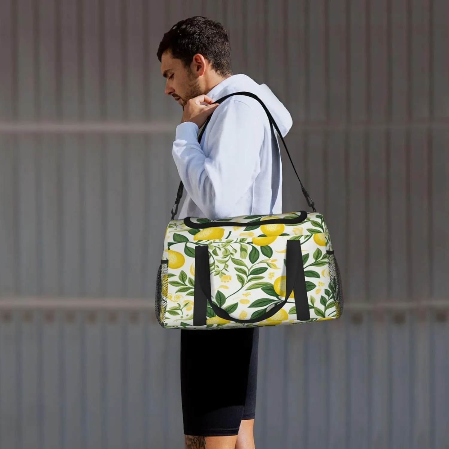 Fruits Lemon Leaves Travel Duffel Bag with Strap Multi Pockets Sports Bag Handbag Large Shoulder Bag for Gym Weekend Fitness Camping