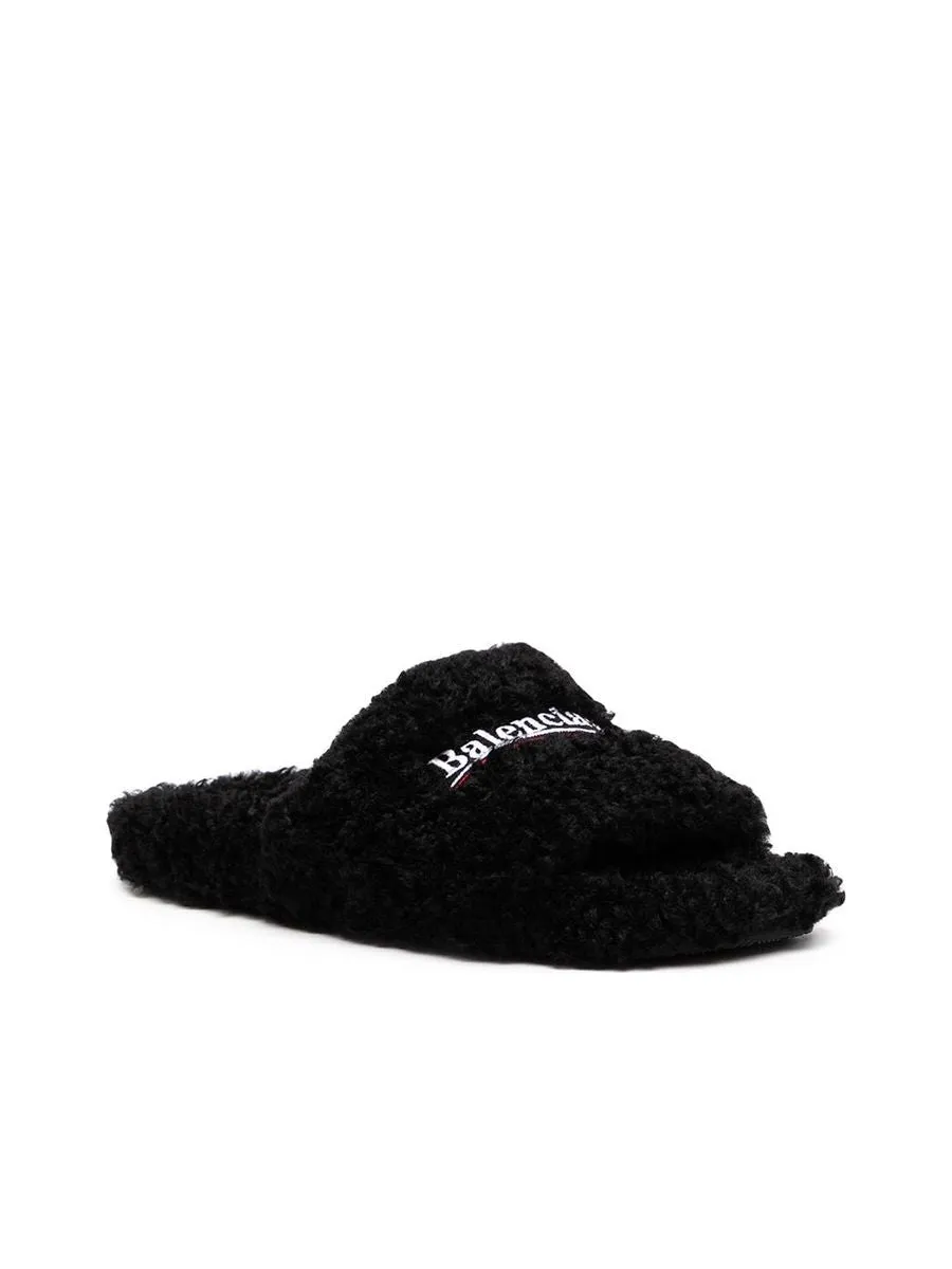 Furry Slide Sandal in Black