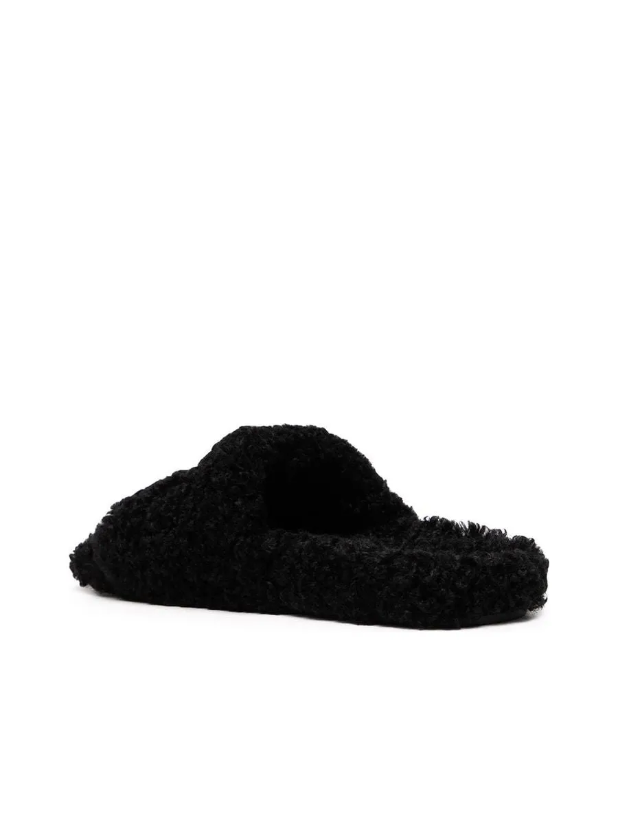 Furry Slide Sandal in Black