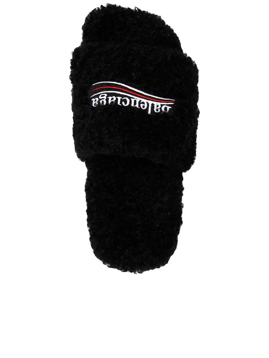 Furry Slide Sandal in Black