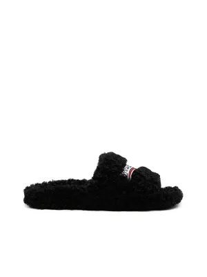Furry Slide Sandal in Black
