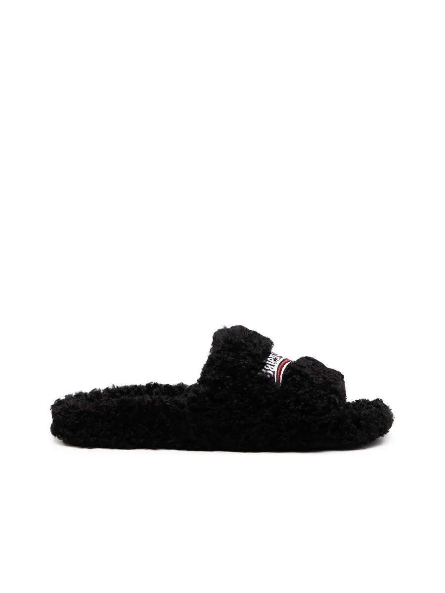 Furry Slide Sandal in Black