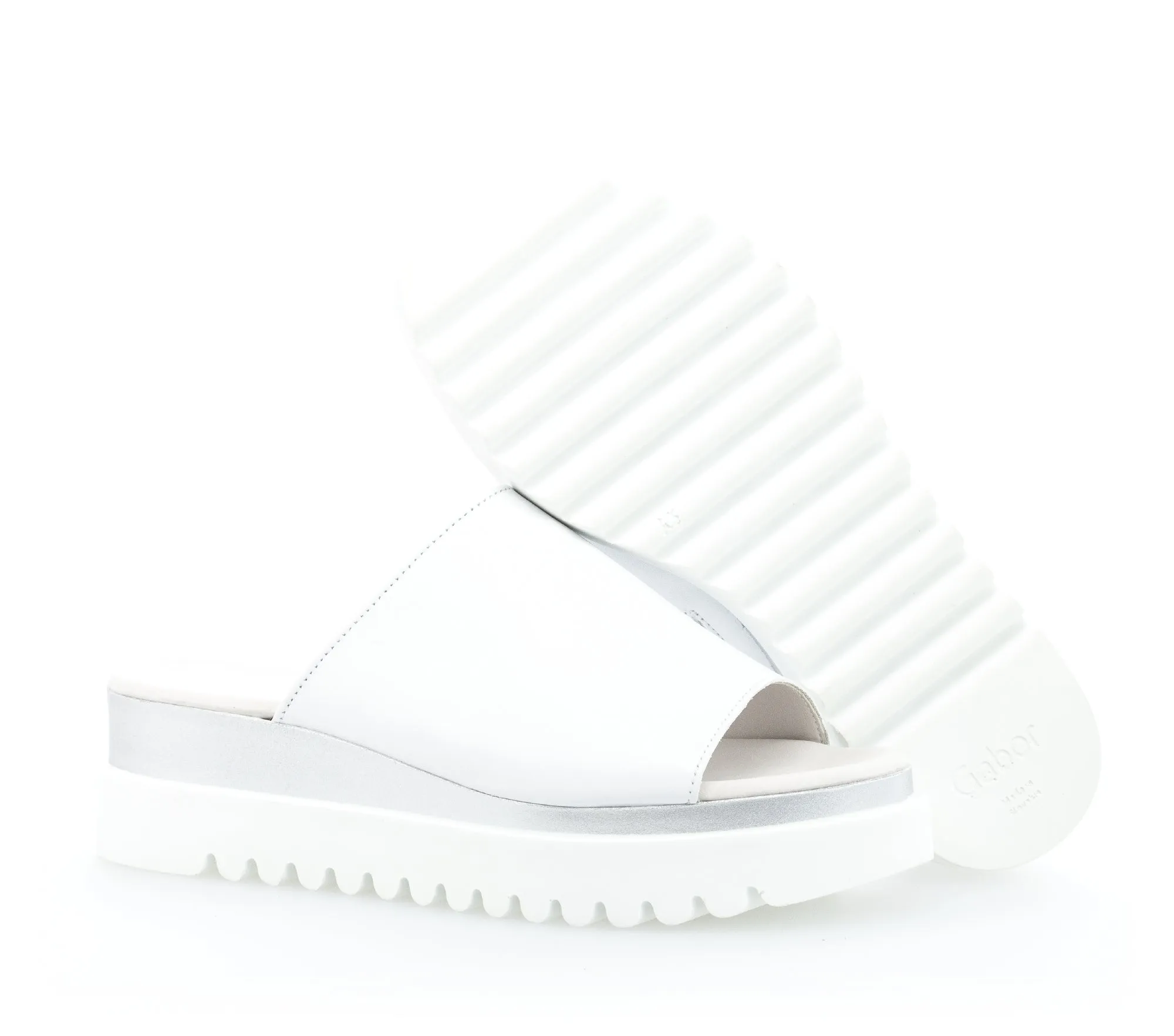 GABOR - 84.613.21 MEDIUM WEDGE MULE - WHITE LEATHER