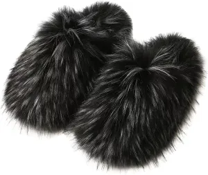 Gegefur Women's Faux Fur Slippers Slide Fluffy Sandals Open Toe Indoor Outdoor Fuzzy Slides