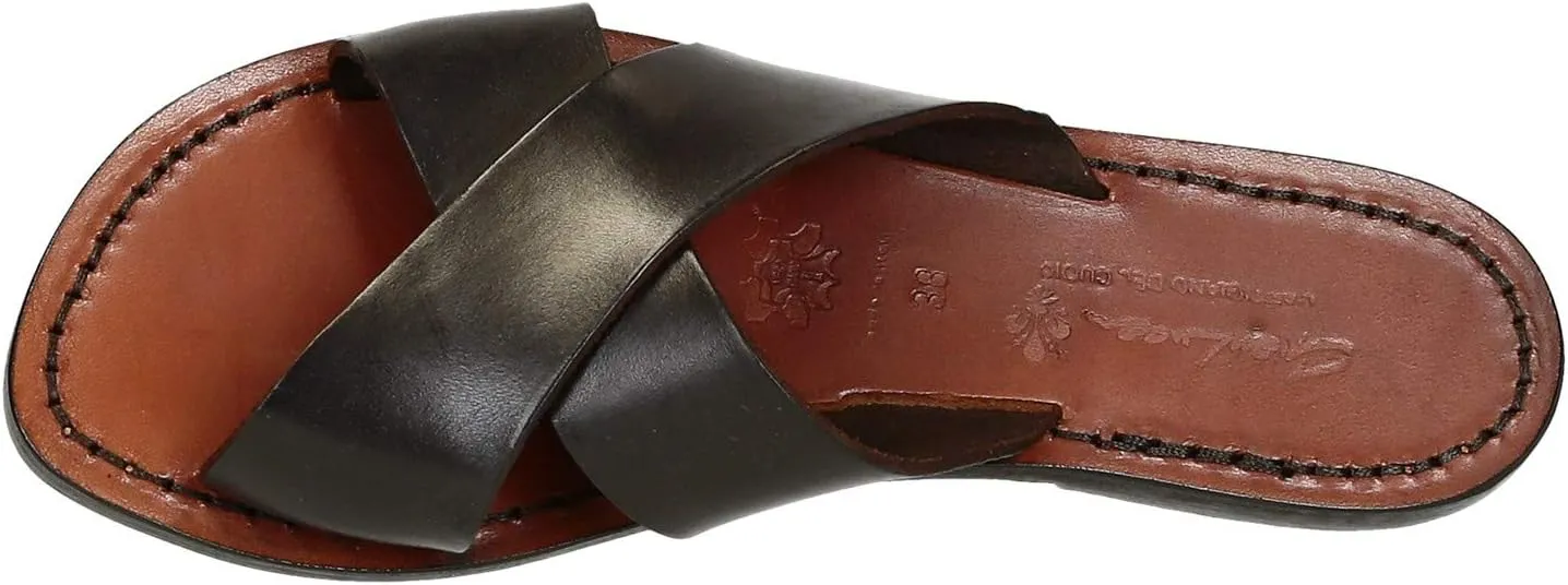 Gianluca - L'artigiano del cuoio Brown Leather Slide Sandals for Women Handmade