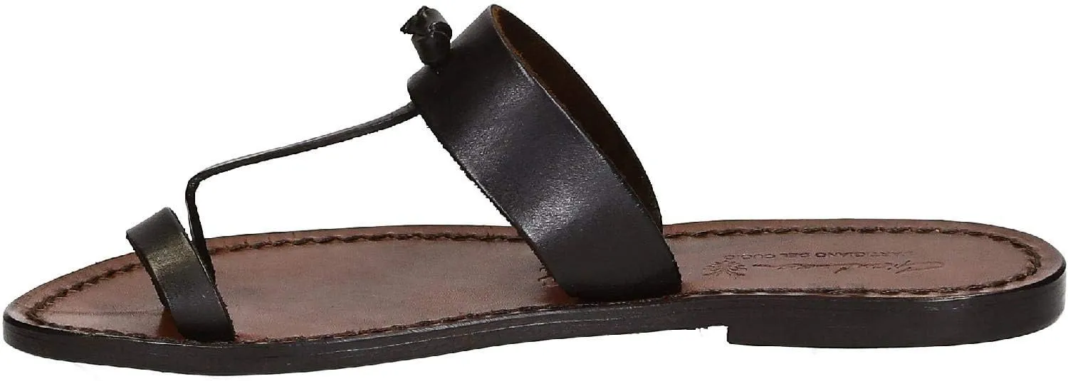 Gianluca - L'artigiano del cuoio Handmade Women's Dark Brown Calf Leather Slide Slippers Sandals