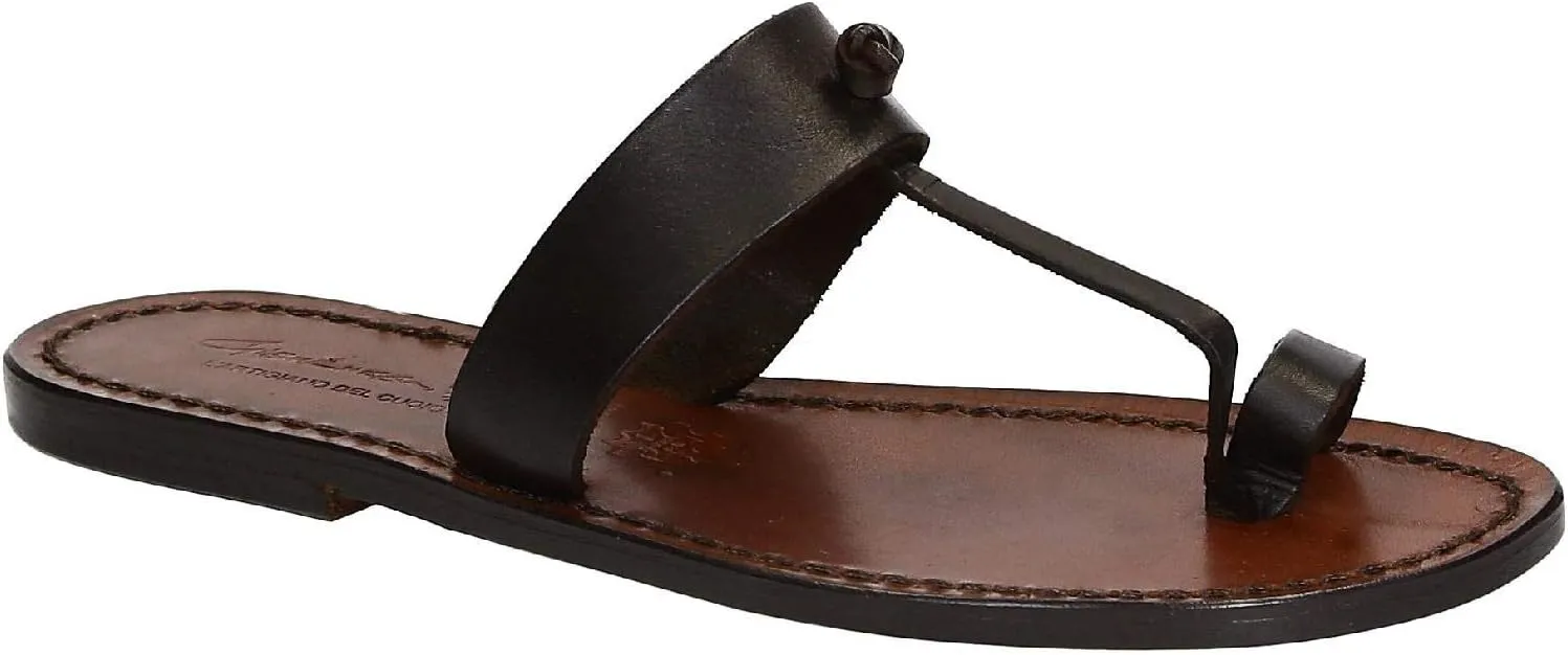 Gianluca - L'artigiano del cuoio Handmade Women's Dark Brown Calf Leather Slide Slippers Sandals
