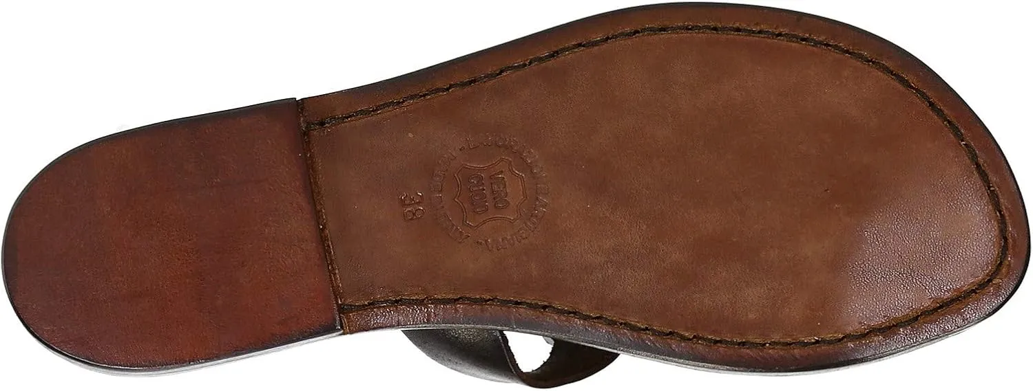 Gianluca - L'artigiano del cuoio Handmade Women's Dark Brown Calf Leather Slide Slippers Sandals
