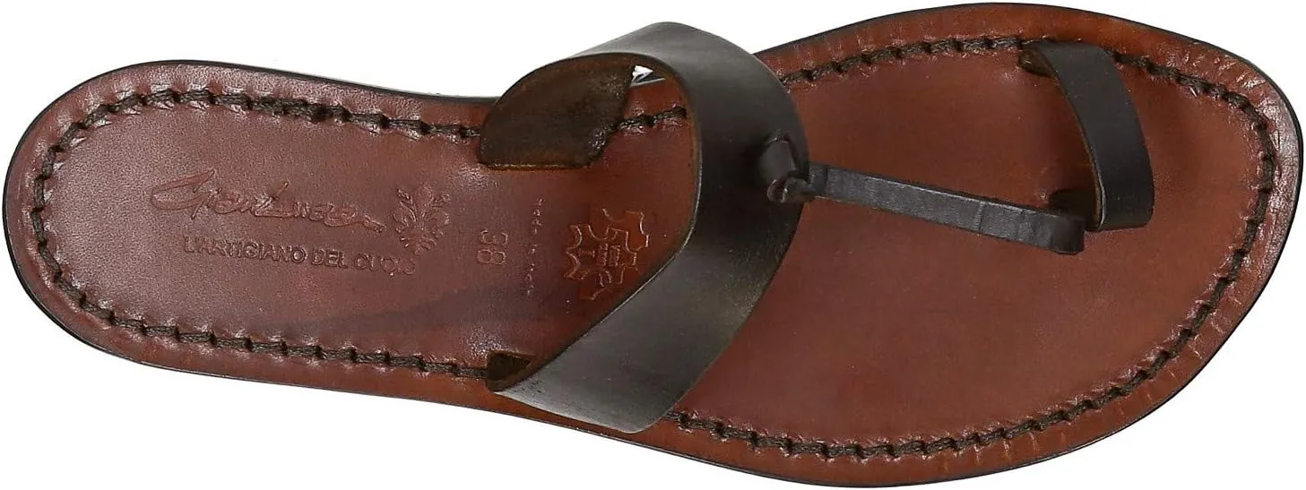 Gianluca - L'artigiano del cuoio Handmade Women's Dark Brown Calf Leather Slide Slippers Sandals