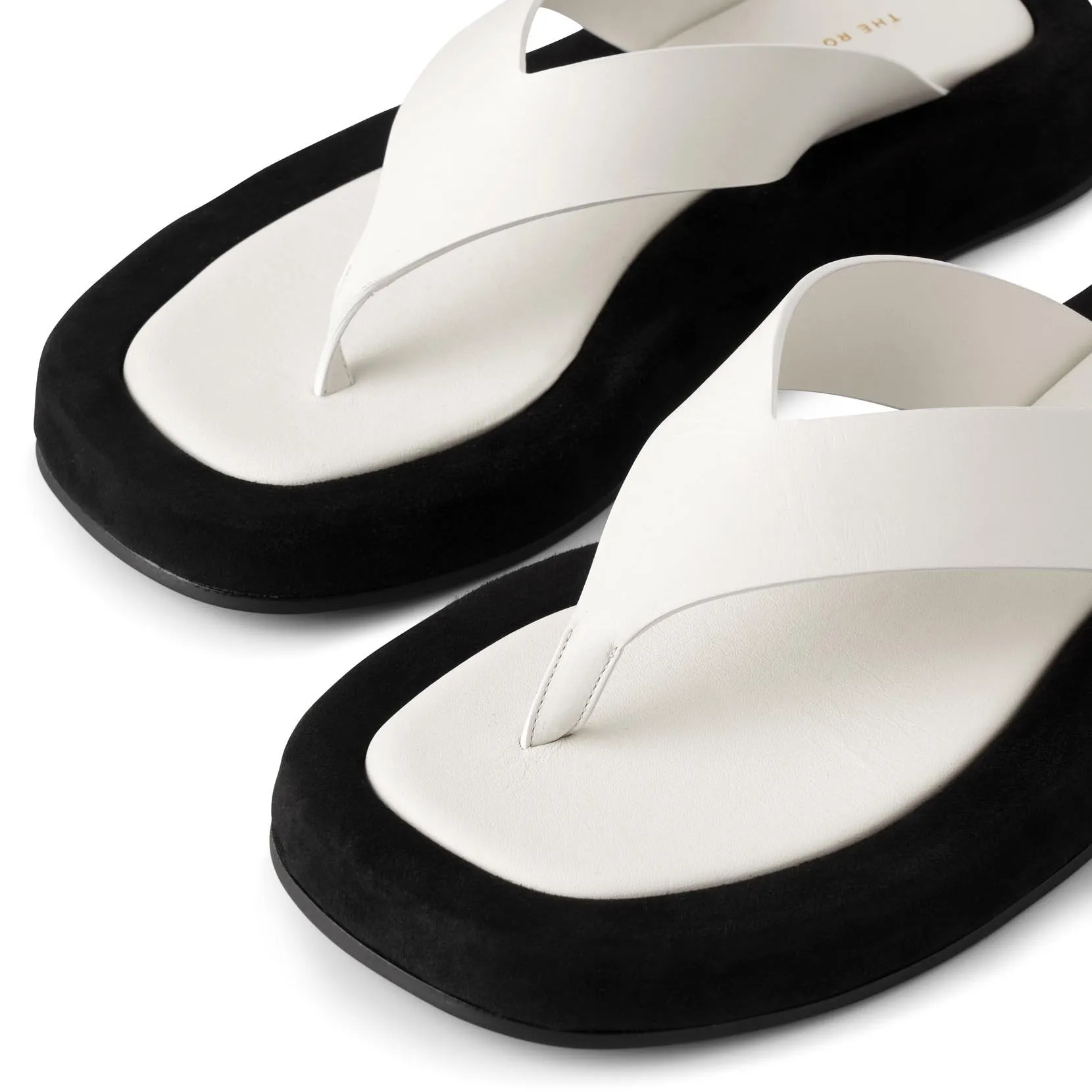 Ginza two-tone leather and suede platform flip flops