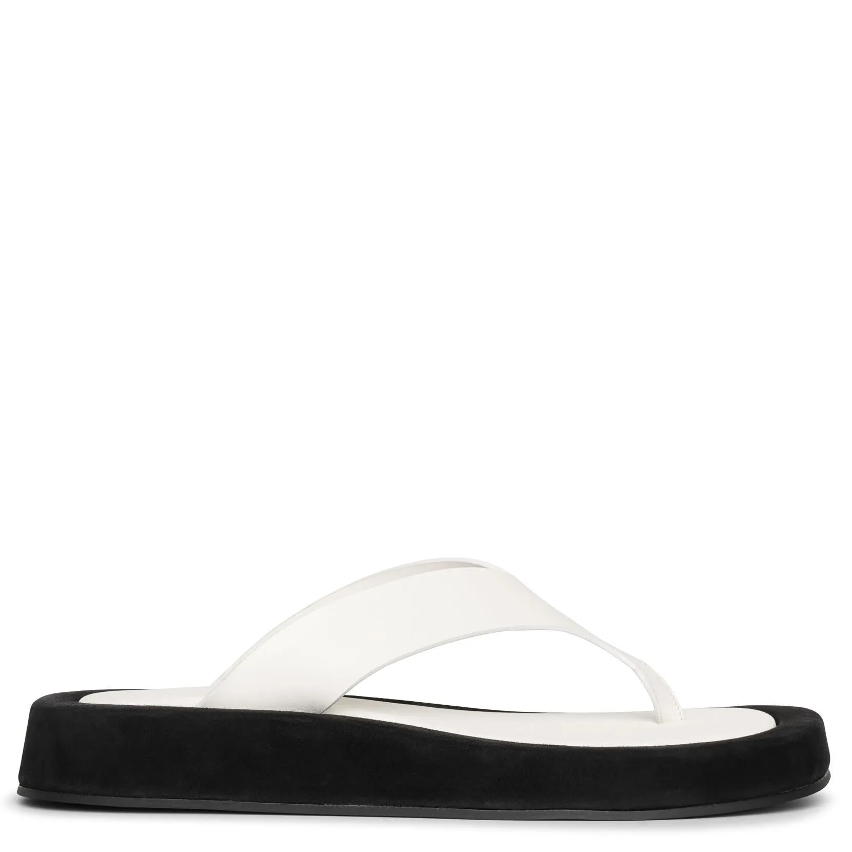 Ginza two-tone leather and suede platform flip flops