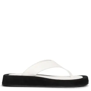 Ginza two-tone leather and suede platform flip flops