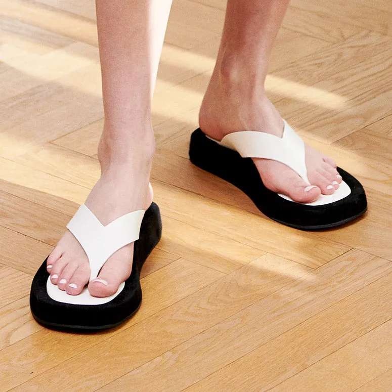 Ginza two-tone leather and suede platform flip flops