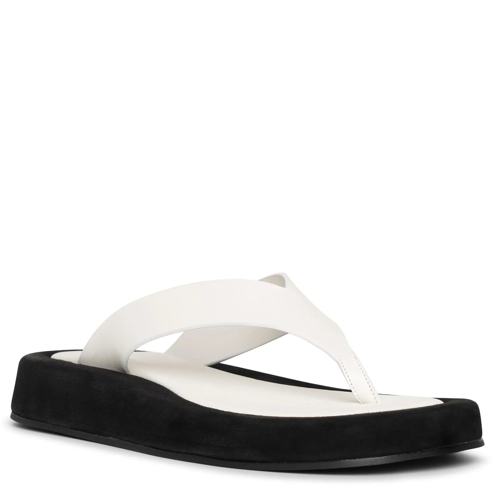 Ginza two-tone leather and suede platform flip flops
