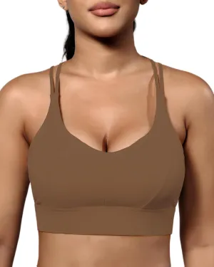Grace Form Sports Bra for Women Strappy Medium Support Push Up Padded Sports Bra for Running Workout Bra Yoga Bra