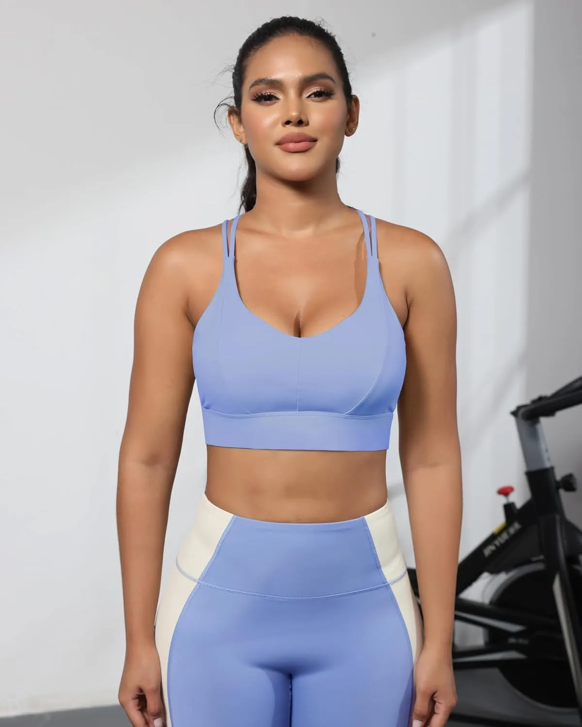 Grace Form Sports Bra for Women Strappy Medium Support Push Up Padded Sports Bra for Running Workout Bra Yoga Bra