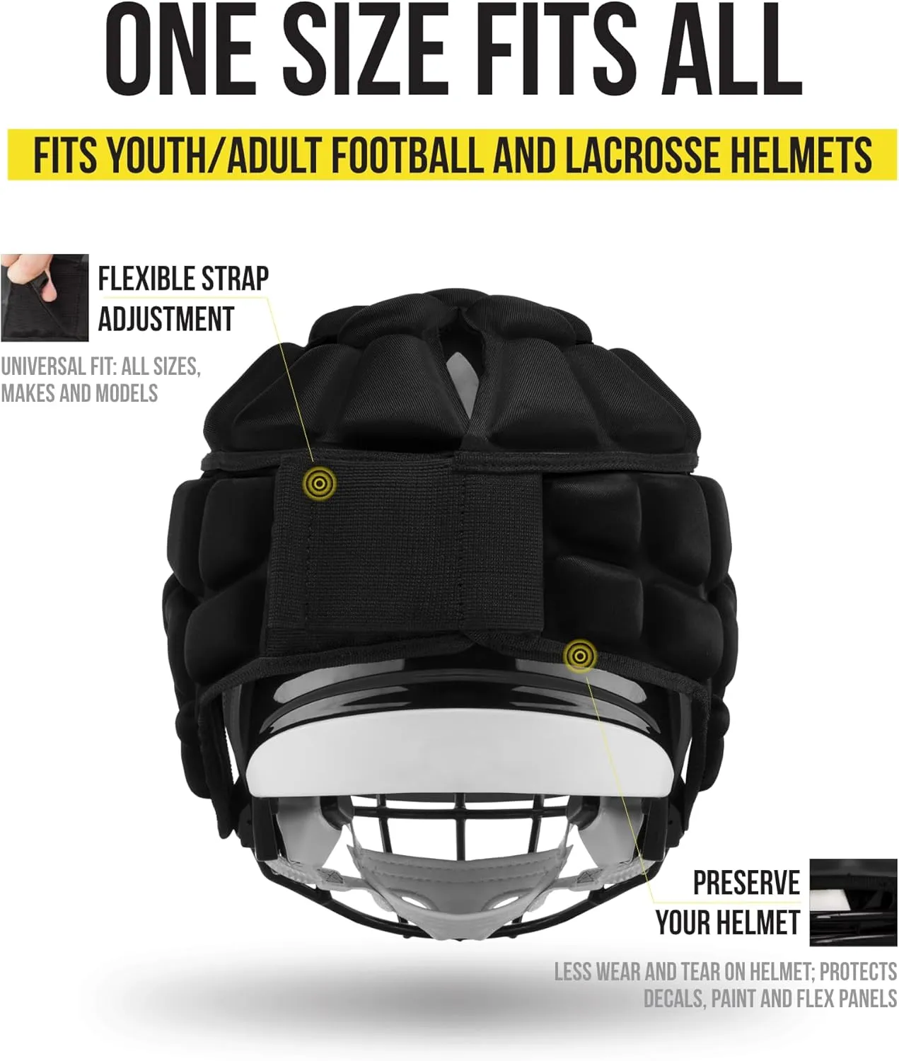 Guardian Cap - Soft-Shell Helmet Cover for Football and Lacrosse - Reduces Impact and Protects Helmets - One Size Fits All for Youth, High School, and College Programs