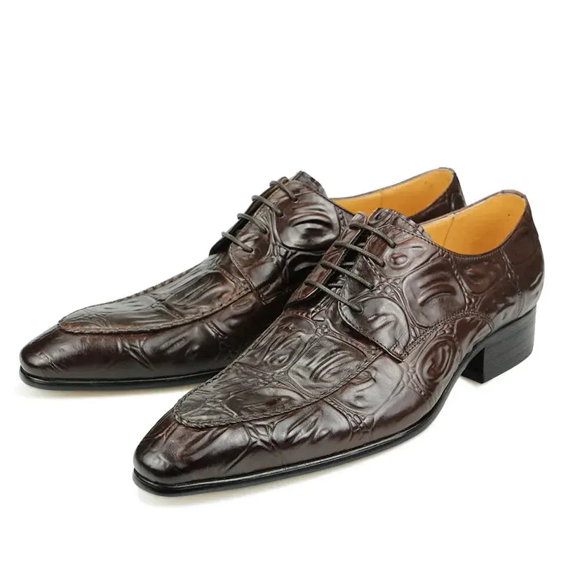 Hand Stitched Derby Crocodile Skin Men's Shoes