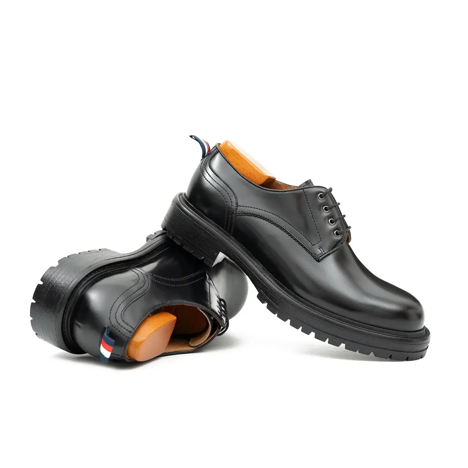 Handcrafted Big Toe Derby Shoes with Thick Sole  Black