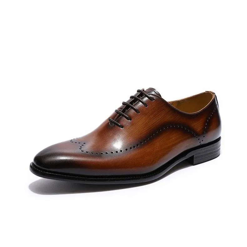 Handmade Brown Burnish Leather Formal Shoes for Men