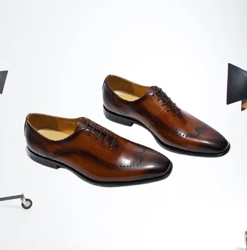 Handmade Brown Burnish Leather Formal Shoes for Men