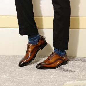 Handmade Brown Burnish Leather Formal Shoes for Men