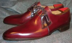 Handmade Derby Shoes for Men in Burgundy Leather