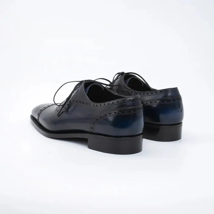 Handmade Men Dark Blue Brogue Leather Lace Up Office Shoe, Business Oxford Shoe