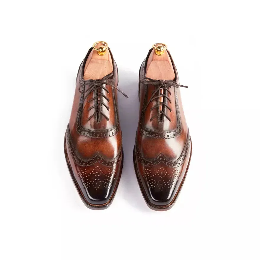 Handmade mens brown wingtip shoes, Men leather brogue shoes, Shoes for men