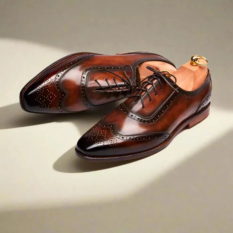 Handmade mens brown wingtip shoes, Men leather brogue shoes, Shoes for men