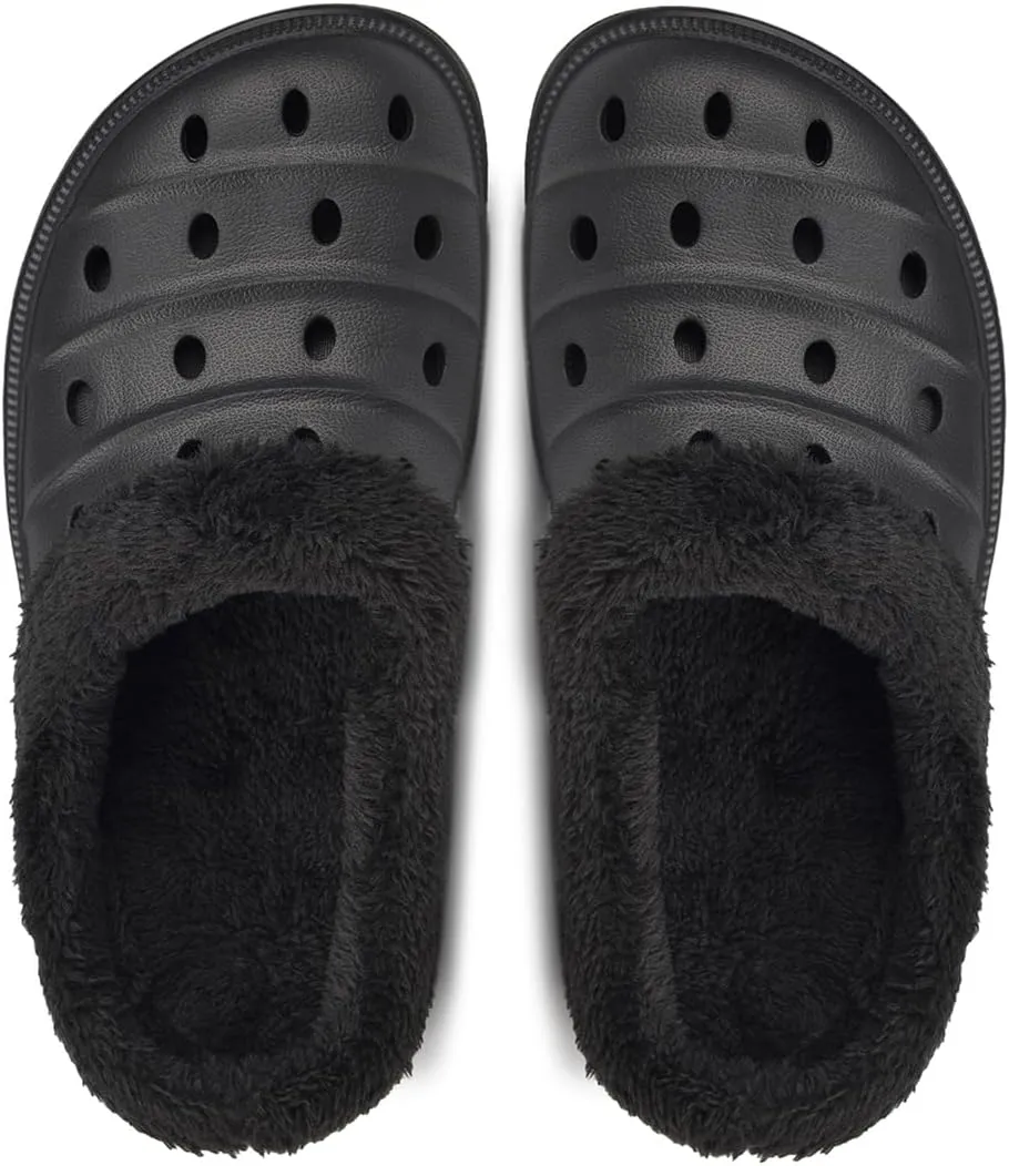 Harssidanzar Mens and Womens Lined Clogs, Unisex Winter Fleece Breathable Walking Garden Shoes Warm Non-Slip Mule Footwear HU203US