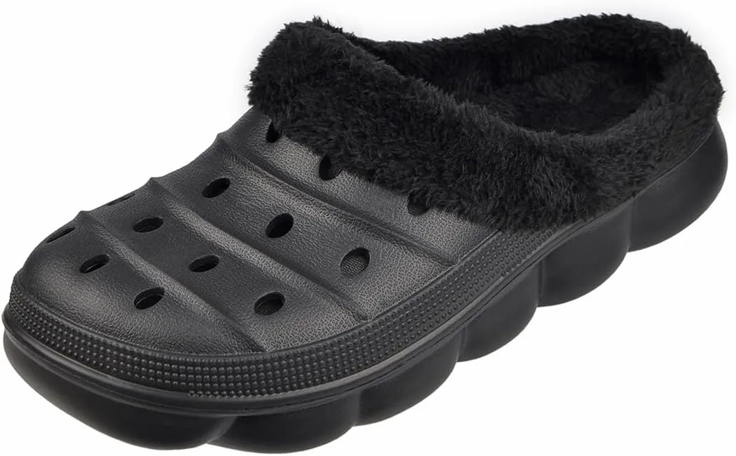 Harssidanzar Mens and Womens Lined Clogs, Unisex Winter Fleece Breathable Walking Garden Shoes Warm Non-Slip Mule Footwear HU203US