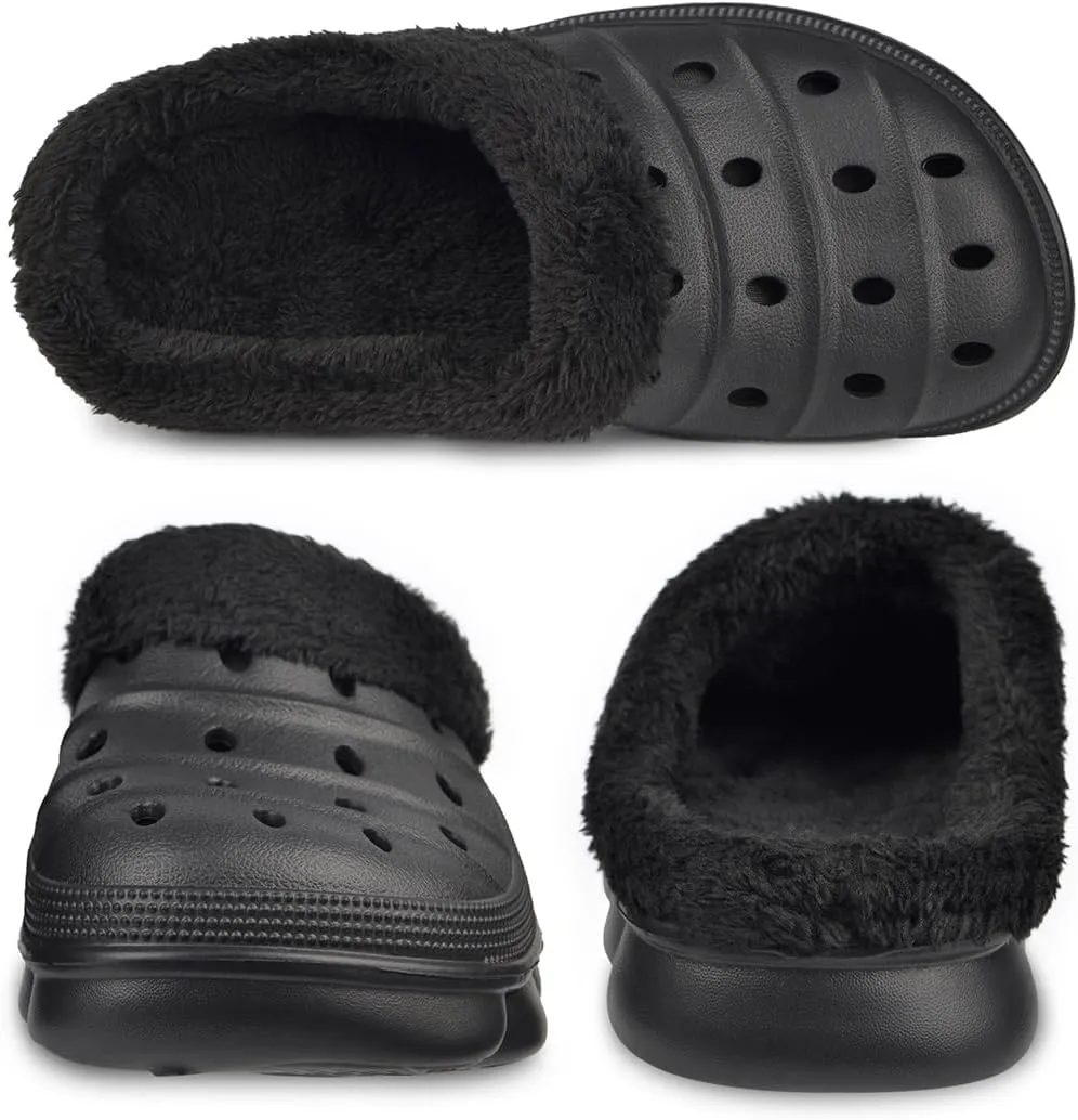 Harssidanzar Mens and Womens Lined Clogs, Unisex Winter Fleece Breathable Walking Garden Shoes Warm Non-Slip Mule Footwear HU203US