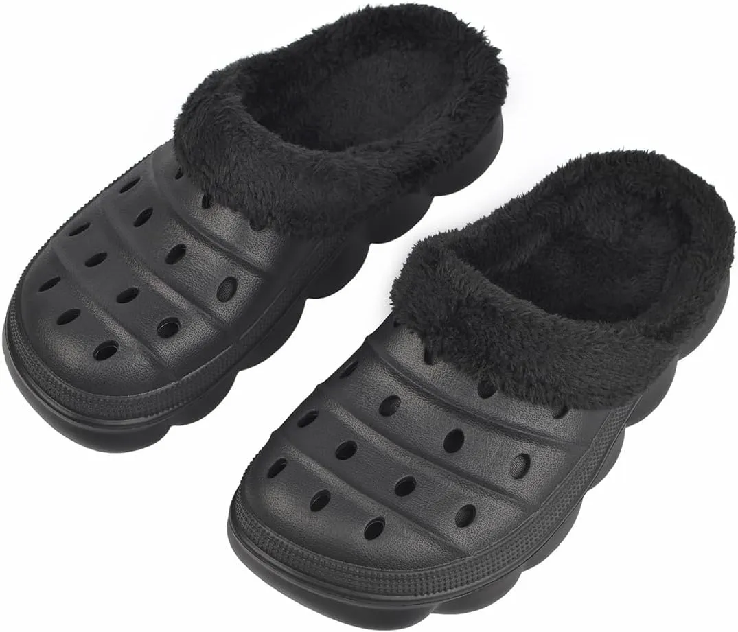Harssidanzar Mens and Womens Lined Clogs, Unisex Winter Fleece Breathable Walking Garden Shoes Warm Non-Slip Mule Footwear HU203US