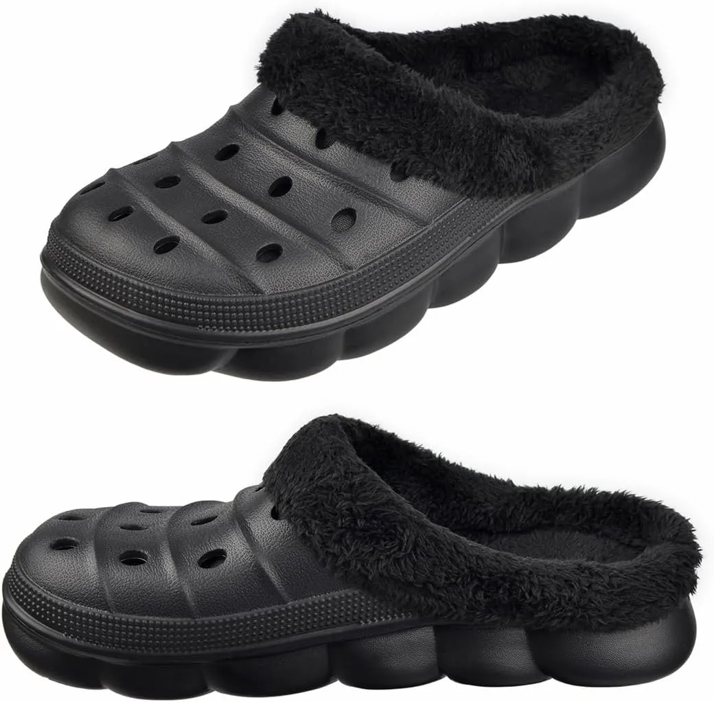Harssidanzar Mens and Womens Lined Clogs, Unisex Winter Fleece Breathable Walking Garden Shoes Warm Non-Slip Mule Footwear HU203US