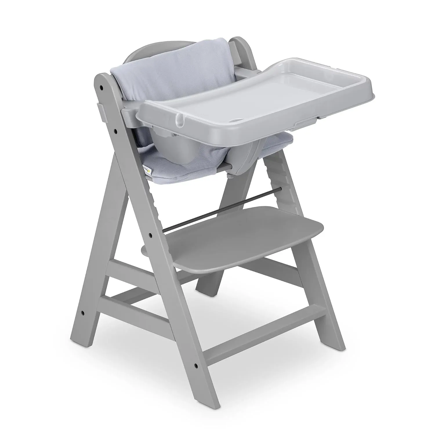hauck Alpha  Grow Along Kids Adjustable Wooden High Chair Bundled with Tray Table and Deluxe Padded Seat Cushion Accessories, Grey