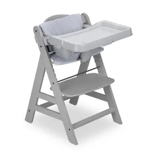 hauck Alpha  Grow Along Kids Adjustable Wooden High Chair Bundled with Tray Table and Deluxe Padded Seat Cushion Accessories, Grey