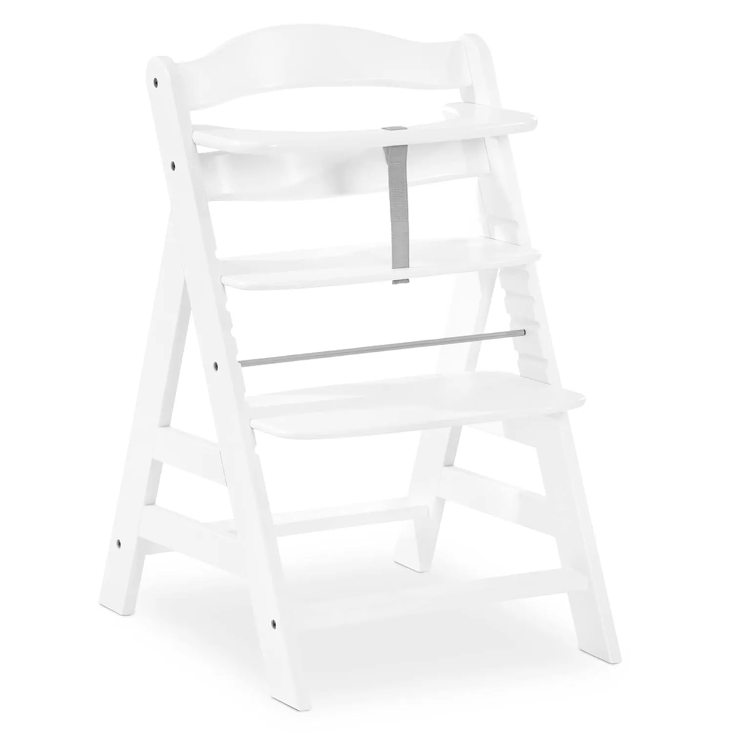 hauck Alpha  Grow Along White Wooden High Chair Seat with Grey Removable Tray Table and Pad Deluxe Seat Cushion for Babies 6 Months and Up