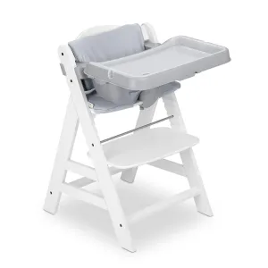 hauck Alpha  Grow Along White Wooden High Chair Seat with Grey Removable Tray Table and Pad Deluxe Seat Cushion for Babies 6 Months and Up
