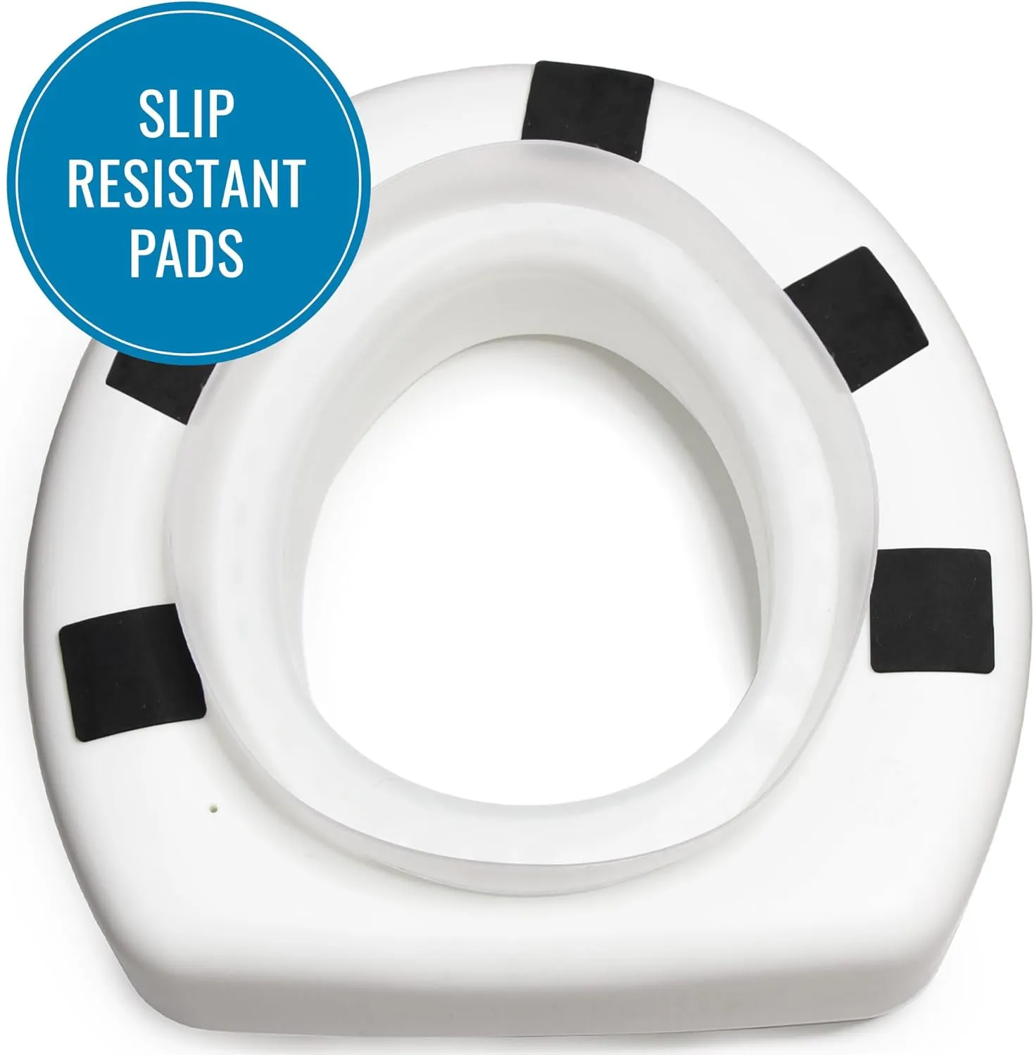 HealthSmart Enhanced Comfort 5" Raised (Round) Toilet Seat Risers for Seniors 5 Slip Resistant Pads FSA/HSA Eligible Padded Toilet Seat Elevation 15.7 x 15.2 x 6.1