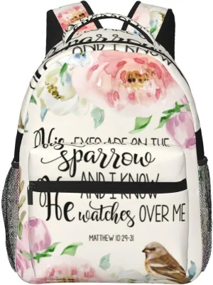 His Eyes Are On The Sparrow Chic Patterned Backpack, Sporty Polyester Backbag - Multi-Purpose Leisure Pack With Adjustable Cords