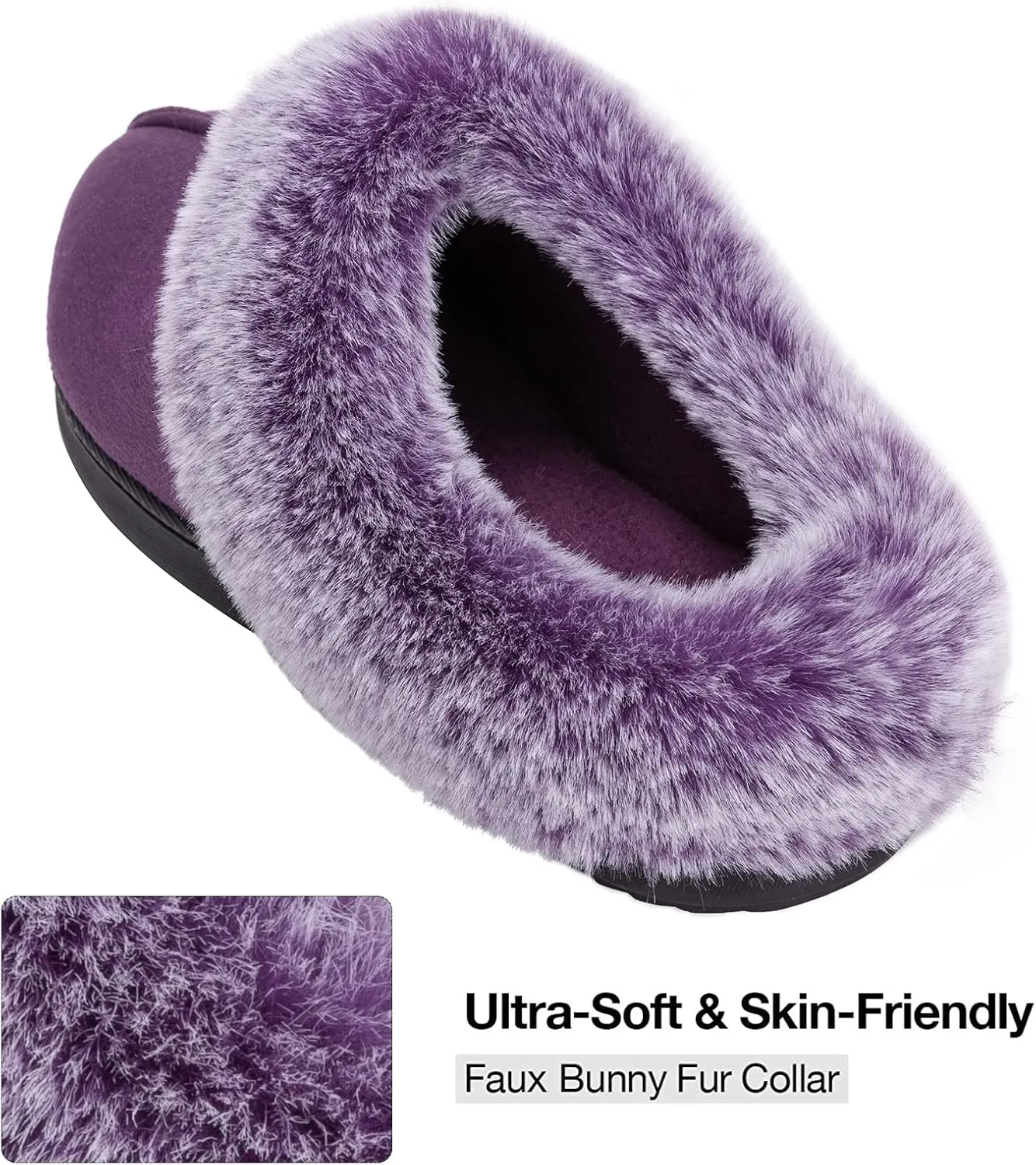 HomeTop Women's Classic Microsuede Memory Foam Slippers Durable Rubber Sole with Warm Faux Fur Collar