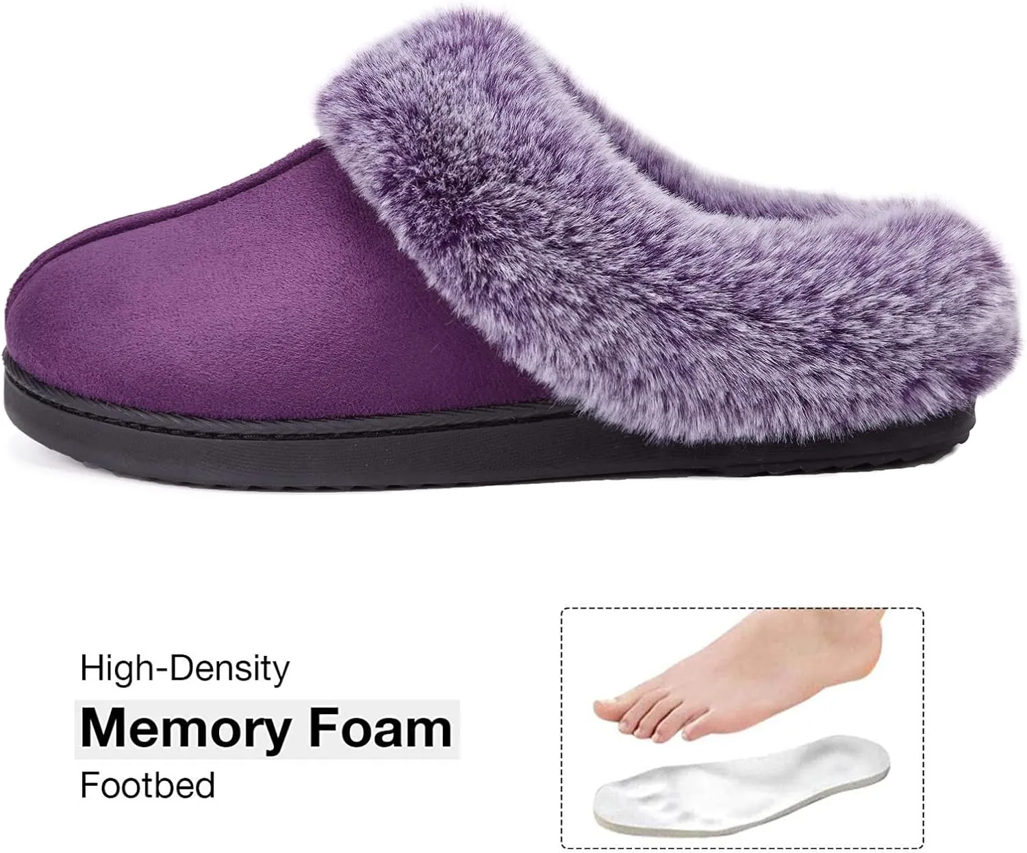 HomeTop Women's Classic Microsuede Memory Foam Slippers Durable Rubber Sole with Warm Faux Fur Collar
