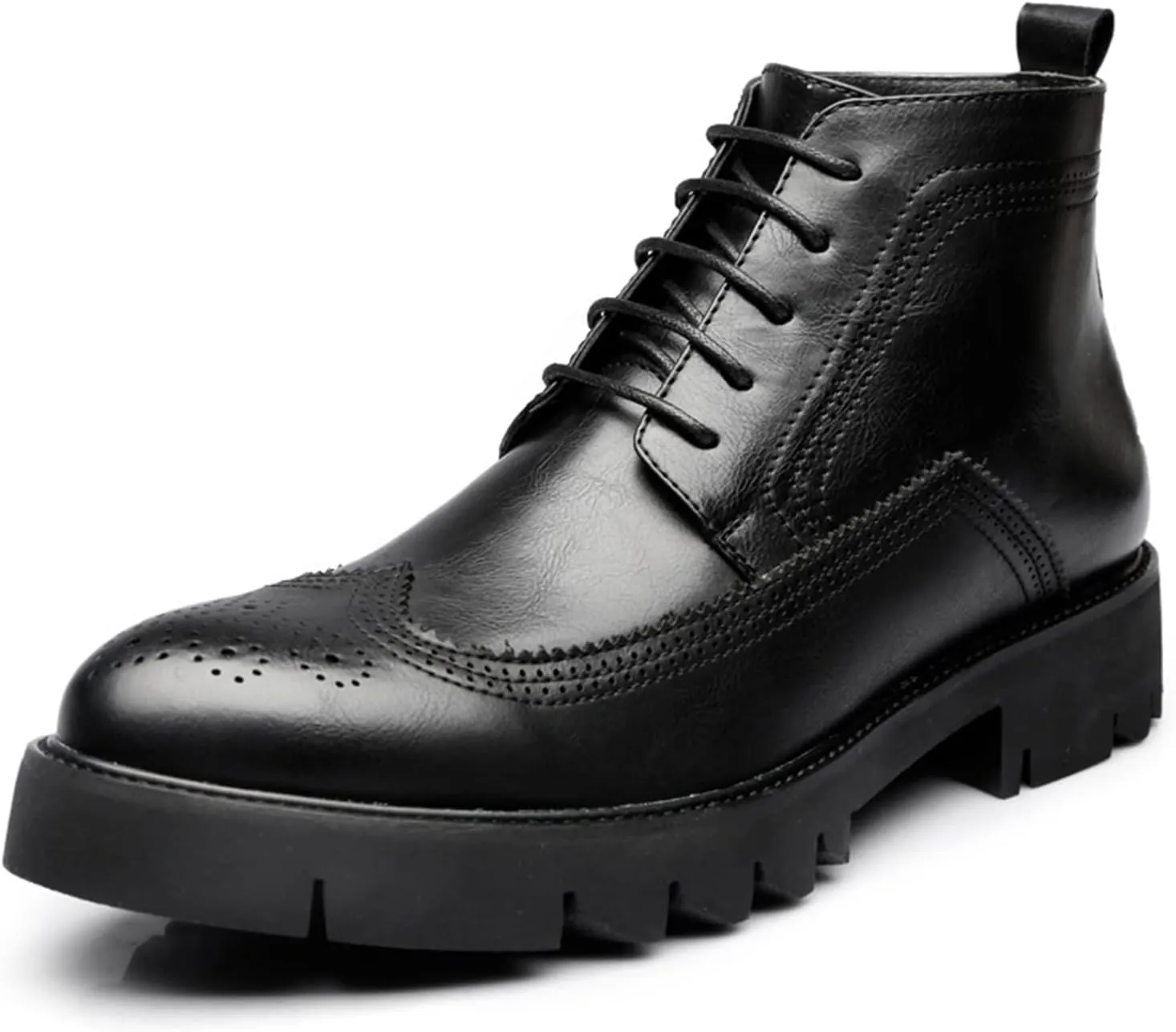 HOOENG Lace Up Boots for Men Derby Win Tip Carved Brogue Irregular Bottom Vegan Leather Non Slip Block Heel Slip Resistant Classic Casual Stylish