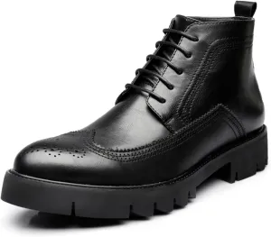 HOOENG Lace Up Boots for Men Derby Win Tip Carved Brogue Irregular Bottom Vegan Leather Non Slip Block Heel Slip Resistant Classic Casual Stylish