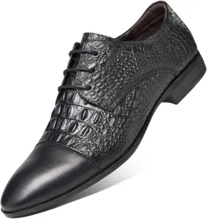 HOOENG Oxford Shoes for Men Lace Up Cap Toe Crocodile Embossed Derby Shoes Leather Rubber Sole Low Top Anti-Slip Slip Resistant Party (Color : Black, Size : 9)